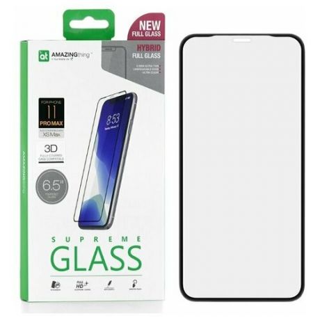 Защитное стекло для Apple iPhone 11 Pro Max / XS Max Amazingthing SupremeGlass Hybrid 3D / 3д с силиконовой рамкой / Black 0.2mm / противоударное стекло / защита дисплея / закалённое стекло / 9H glass / олеофобное покрытие / защита экрана для телефона / 9H стекло / полноэкранное стекло / толстое защитное стекло / защита от царапин / стекло для телефона / закаленное стекло / олеофобное стекло / защита экрана от трещин / защита от падений