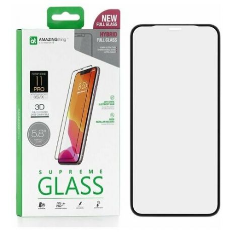 Защитное стекло для Apple iPhone 11 Pro / XS / X Amazingthing SupremeGlass Hybrid 3D / 3д с силиконовой рамкой / Black 0.2mm / противоударное стекло / защита дисплея / закалённое стекло / 9H glass / олеофобное покрытие / защита экрана для телефона / 9H стекло / полноэкранное стекло / толстое защитное стекло / защита от царапин / стекло для телефона / закаленное стекло / олеофобное стекло / защита экрана от трещин / защита от падений