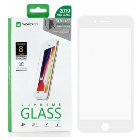 Защитное стекло для Apple iPhone 8 Plus / 7 Plus Amazingthing Ex Bullet 3D / 3д повышеной прочности / White 0.3mm / противоударное стекло / защита дисплея / закалённое стекло / 9H glass / олеофобное покрытие / защита экрана для телефона / 9H стекло / полноэкранное стекло / толстое защитное стекло / защита от царапин / стекло для телефона / закаленное стекло / олеофобное стекло / защита экрана от трещин / защита от падений
