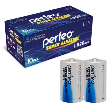Батарейка Perfeo LR20/2SH Super Alkaline, 10шт