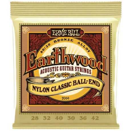 ERNIE BALL 2069 Earthwood 80/20 Folk Nylon 28-42 Струны для классической гитары