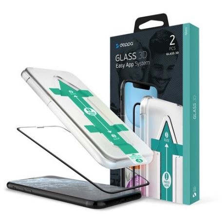 Защитное стекло Deppa 3D (2 шт Full Glue Easy App для Apple iPhone 11 Pro, 0.3 мм, черная рамка