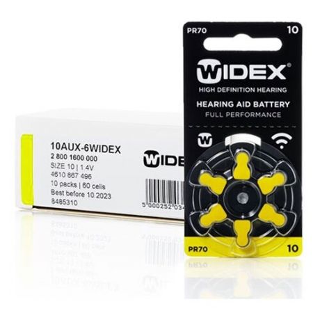 Батарейки Widex 10 (PR70) для слуховых аппаратов, упаковка (60 батареек).