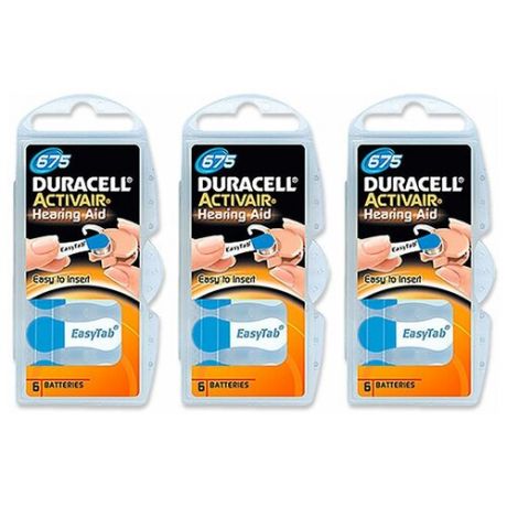 Батарейки Duracell Activair 675 (PR44) для слуховых аппаратов, 3 блистера (18 батареек)