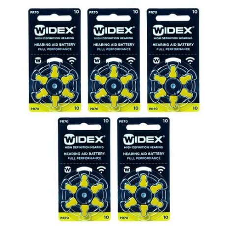 Батарейки Widex 10 для слухового аппарата, 5 блистеров (30 батареек)