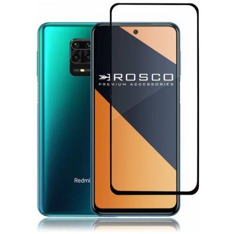 Защитное стекло с черной рамкой ROSCO для Xiaomi Redmi Note 9S, 9 Pro (Сяоми/Ксиаоми Редми Ноут 9C, 9 Про), силиконовая клеевая основа