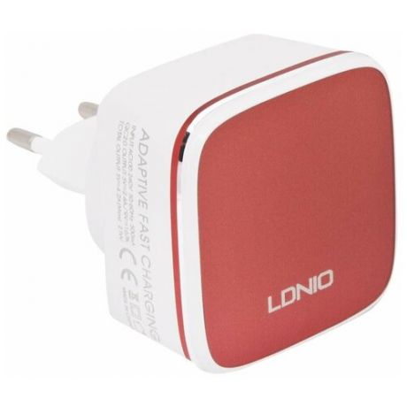Сетевое зарядное устройство LDNIO A2405Q + Lightning, красный / белый