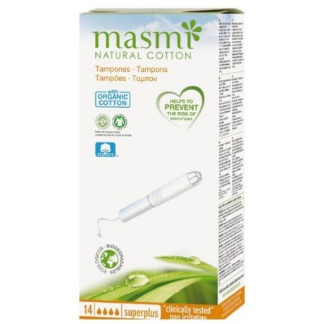 Тампоны женские гигиенические "Masmi Natural Cotton Super Plus", 14 штук, с аппликатором