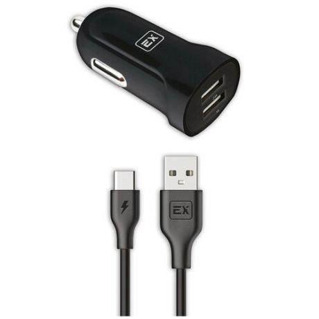 Автомобильное зарядное устройство 2USB+кабель USB-Type-C Exployd Classic 1m Black