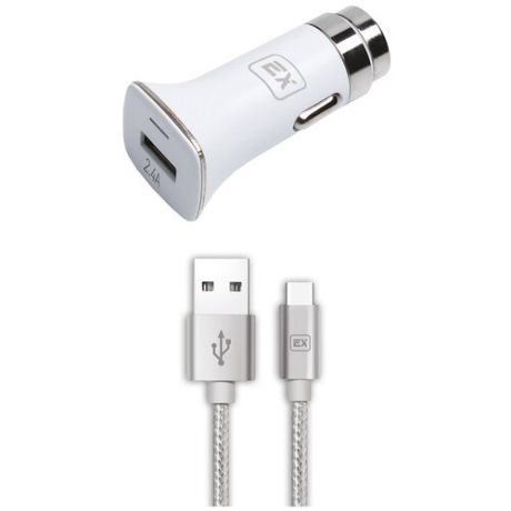 Автомобильное зарядное устройство 1USB+кабель USB-Type-C Exployd Sonder QC3.0 1m White