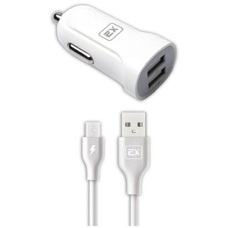 Автомобильное зарядное устройство 2USB+кабель USB-Micro Exployd Classic 1m White