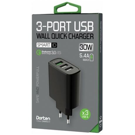 Сетевое зарядное устройство Dorten 3-Port USB Smart ID 30W Wall Quick Charger: QC3.0+2.4A и AFC (Samsung), FCP (Huawei)