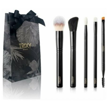 Trixy Beauty / Косметический набор кистей для макияжа EXPRESS / Профессиональные кисти для макияжа - 5 шт / Кисть для теней, бровей, скульптурирования / Подарочный набор для подруги, девушки, любимой (видео-урок в подарок, премиум качество)