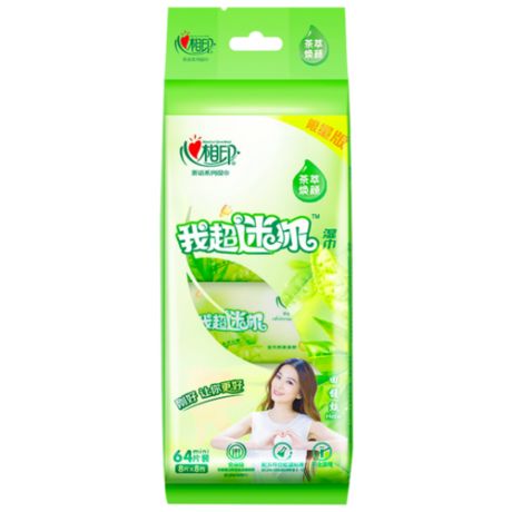 Hearttex Влажные салфетки mini экстракт зеленый чай 8 упаковок по 8 шт.