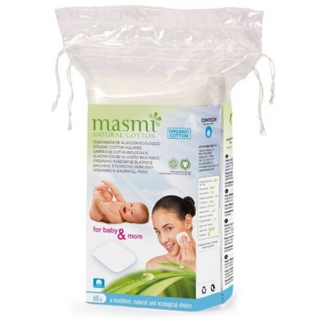 Гигиенические косметические диски "Masmi Natural Cotton", прямоугольные, 60 штук