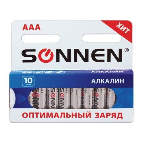 Набор батареек "Sonnen", AAA (LR03), 10 штук, алкалиновых, 1,5 В