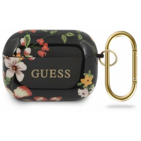Чехол Guess для Airpods Pro TPU case with ring Flower N.4 Black