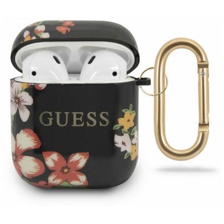 Чехол Guess для Airpods TPU case with ring Flower N.4 Black