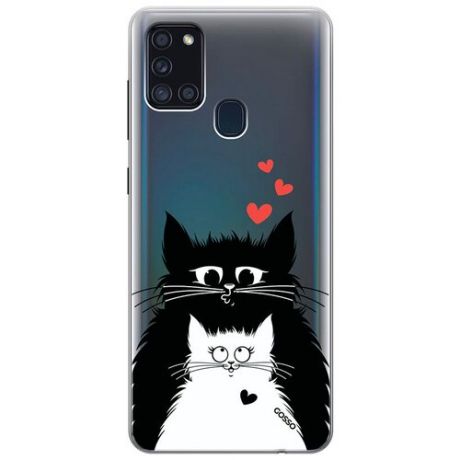 Ультратонкий силиконовый чехол-накладка ClearView 3D для Samsung Galaxy A21s с принтом "Cats in Love"