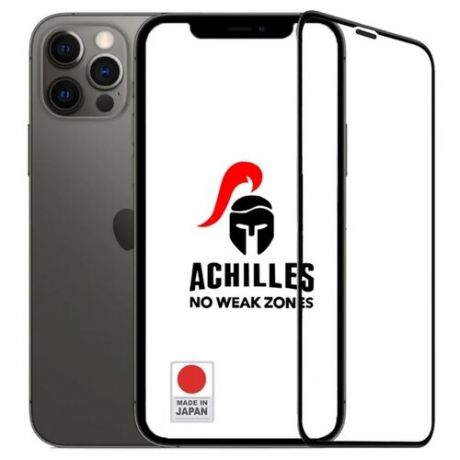 Premium защитное стекло для Apple iPhone 12 Pro Max Achilles 5D с защитной сеткой на динамике / Премиум защитное стекло для Эпл Айфон 12 Про Макс (Черный)