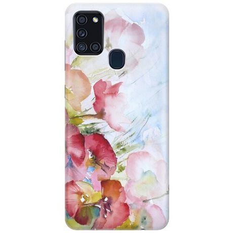 Ультратонкий силиконовый чехол-накладка для Samsung Galaxy A21s с принтом "Акварельные цветы"