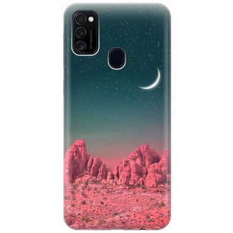 Ультратонкий силиконовый чехол-накладка для Samsung Galaxy M21 / M30s с принтом "Месяц над розовыми горами"