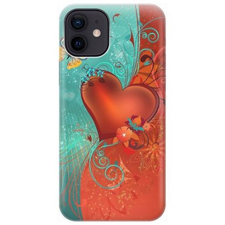 Ультратонкий силиконовый чехол-накладка для Apple iPhone 12 / 12 Pro с принтом "Сердце и бабочка"