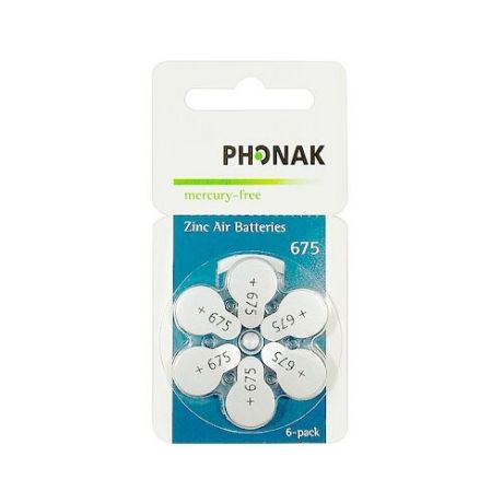 Батарейки Phonak 675 (PR44) для слуховых аппаратов, 1 блистер (6 батареек)