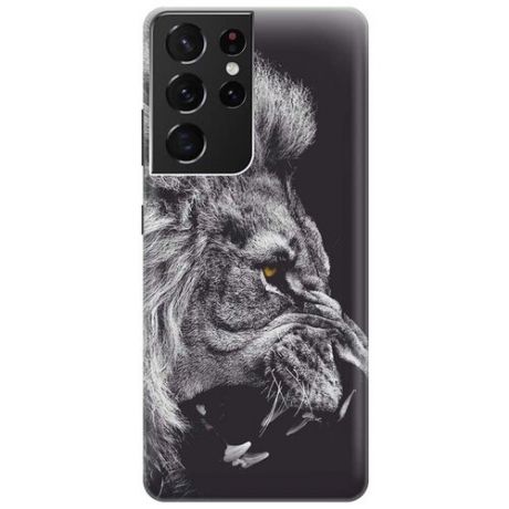 Ультратонкий силиконовый чехол-накладка для Samsung Galaxy S21 Ultra с принтом "Морда льва"