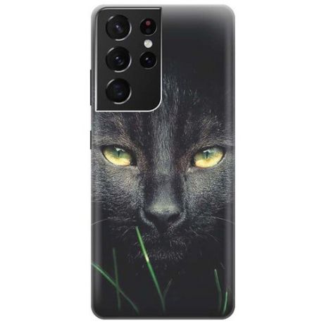 Ультратонкий силиконовый чехол-накладка для Samsung Galaxy S21 Ultra с принтом "Кошка в темноте"
