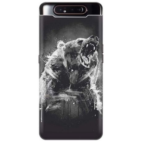 Ультратонкий силиконовый чехол-накладка для Samsung Galaxy A80 с принтом "Разъяренный медведь"