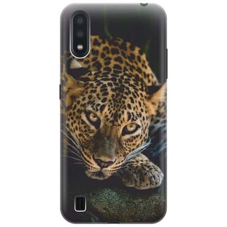 Ультратонкий силиконовый чехол-накладка для Samsung Galaxy A01 с принтом "Загадочный леопард"