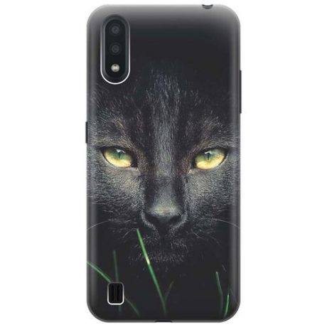 Ультратонкий силиконовый чехол-накладка для Samsung Galaxy A01 с принтом "Кошка в темноте"