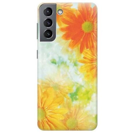 Ультратонкий силиконовый чехол-накладка для Samsung Galaxy S21 с принтом "Оранжевые цветы"