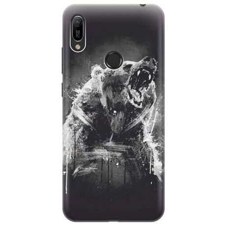 Ультратонкий силиконовый чехол-накладка для Huawei Y6 (2019) / Honor 8A с принтом "Разъяренный медведь"