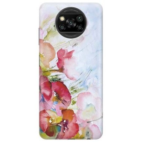 Ультратонкий силиконовый чехол-накладка для Xiaomi Poco X3 с принтом "Акварельные цветы"