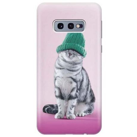 Ультратонкий силиконовый чехол-накладка для Samsung Galaxy S10e с принтом "Кот в зеленой шапке"