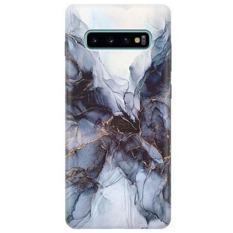 Ультратонкий силиконовый чехол-накладка для Samsung Galaxy S10+ с принтом "Черно-белый мрамор"