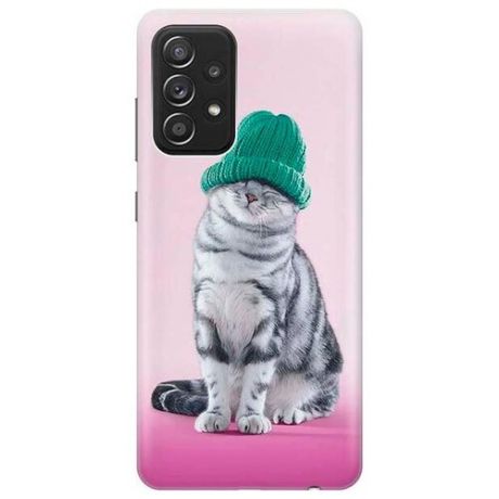Ультратонкий силиконовый чехол-накладка для Samsung Galaxy A52 с принтом "Кот в зеленой шапке"