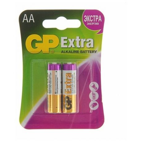 Батарейка алкалиновая GP Extra, AA, LR6-2BL, 1.5В, блистер, 2 шт. 1528608