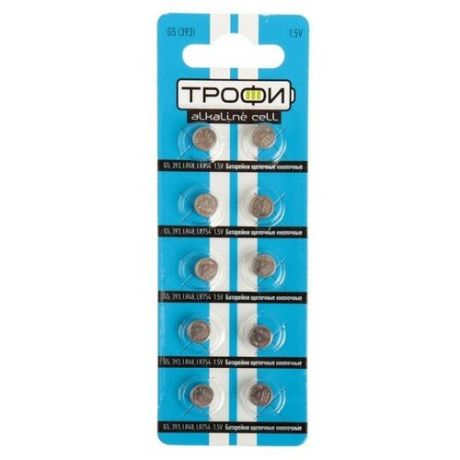 Батарейка алкалиновая "Трофи" Alkaline Cell, G5 (393, LR754, LR48)-10BL, 1.5В, блистер,10 шт. 824116