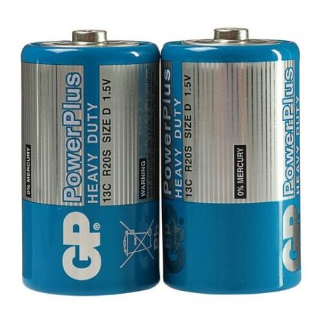 Батарейка солевая GP PowerPlus Heavy Duty, D, R20-2S, 1.5В, спайка, 2 шт. 3045154