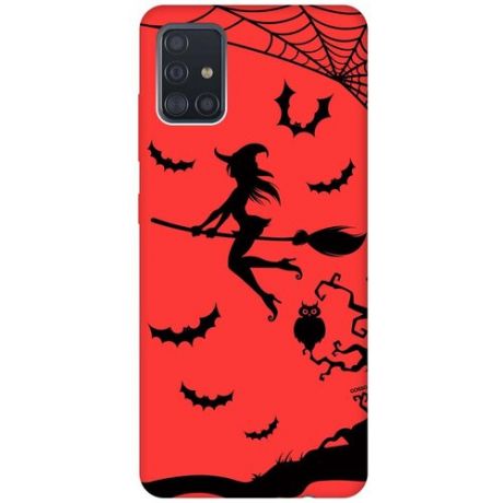 Силиконовая чехол-накладка Silky Touch для Samsung Galaxy A51 с принтом "Witch on a Broomstick" красная