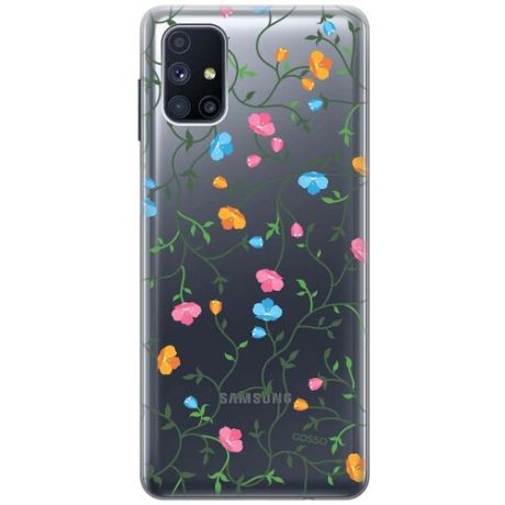 Ультратонкий силиконовый чехол-накладка Transparent для Samsung Galaxy M51 с 3D принтом "Сurly Flowers"
