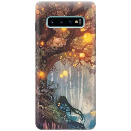 Ультратонкий силиконовый чехол-накладка для Samsung Galaxy S10+ с принтом "Лиса на древе"