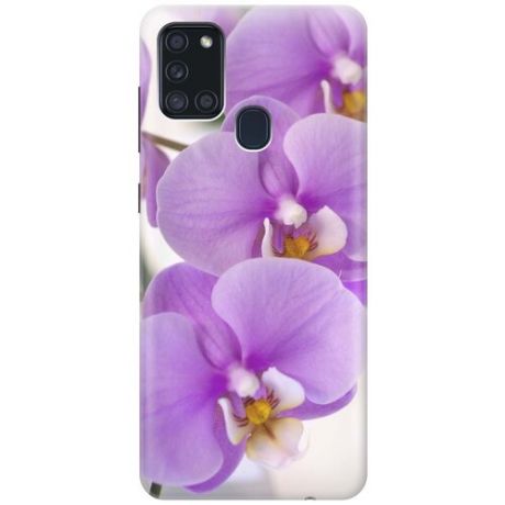 Ультратонкий силиконовый чехол-накладка для Samsung Galaxy A21s с принтом "Сиреневые орхидеи"