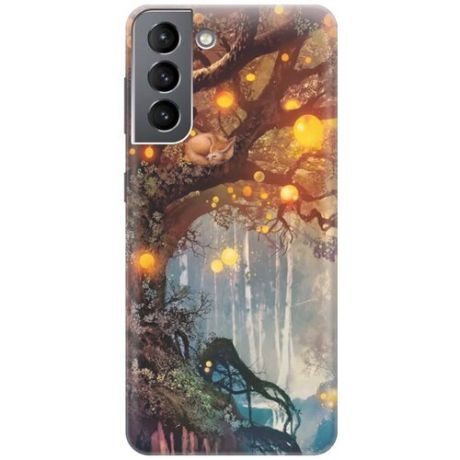 Ультратонкий силиконовый чехол-накладка для Samsung Galaxy S21 с принтом "Лиса на древе"