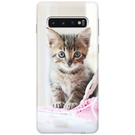 Ультратонкий силиконовый чехол-накладка для Samsung Galaxy S10 с принтом "Милый котенок"