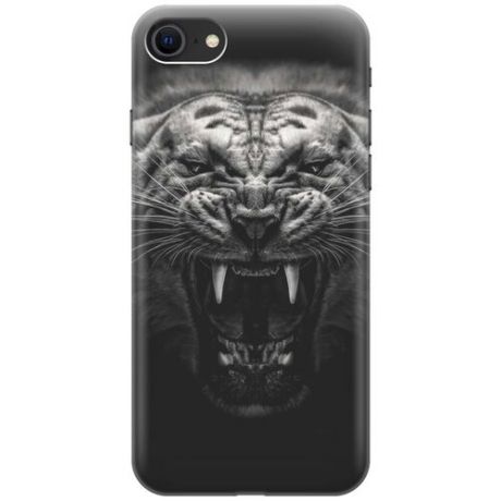 Ультратонкий силиконовый чехол-накладка для Apple iPhone 7 / 8 / SE (2020) с принтом "Оскал тигра"