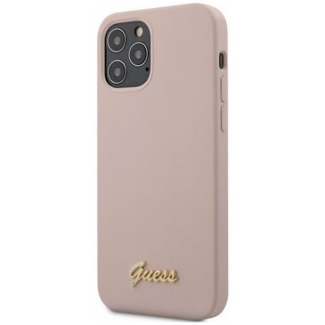 Чехол Guess для iPhone 12/12 Pro (6.1) Liquid silicone Gold metal logo Hard Pink